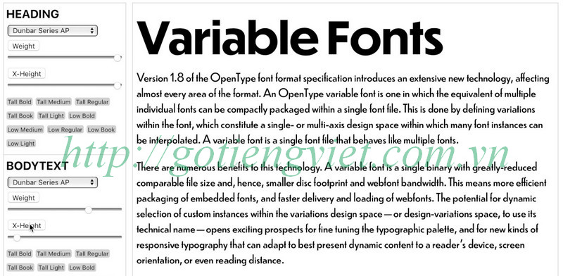 font biến thể: variable font